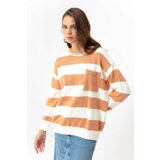 Lafaba Women's Powder Gray Crewneck Sweater with Pockets Striped Knitwear Cene