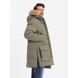 Ombre Men's long parka jacket with flared bottom - dark olive green | Eponuda.ba
