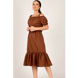 armonika Women's Brown Dress with Elastic Waist, Straps Cene