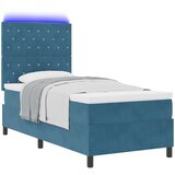 vidaXL Box Spring postelja z vzmetnico in LED temno modra 100x200 cm žamet | Shoptok.si