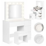  Kozmetički toaletni stolić s ogledalom i LED rasvjetom, 4 ladice + stolica, ModernHome | shoptok.hr