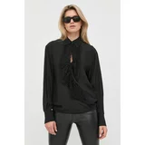 Victoria Beckham Svilena košulja za žene, boja: crna, relaxed, s klasičnim ovratnikom