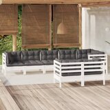 Maison Chic Seti vrtnega pohištva - Vrtna garnitura - Vrtni pohištvo set 8-delna z blazinami bela trdna borovina, (21802853) | Shoptok.si