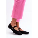 Boto Black Eco-Suede Ballerina Flats with Buckle Anlofi | shoptok.hr