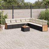  10-dijelni set vrtnih sofa s jastucima crni od poliratana | shoptok.hr