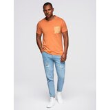 Ombre Men's cotton t-shirt with printed pocket - orange Cene