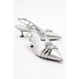 LuviShoes WOSS Silver Skin Belt Detail Women's Heeled Shoes