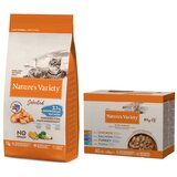Nature's Variety 7kg Nature's Variety + 12x 85g Bites u umaku Mix po sniženoj cijeni! - Selected Sterilised norveški losos + 12 x 85 g Mješovito pakiranje (4 vrste) Cijene