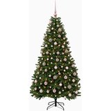  Umjetno božićno drvce srednje zeleno s kuglicama 210 cm - Srednje zelena Ø 106 x 210 cm s 300 LED dioda i ružičastim lopticama | shoptok.hr