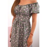 Kesi Włoski Women's maxi dress with flowers and puffs khaki | shoptok.hr