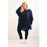 Kesi Włoski Plus Size women's sweater with mohair poncho navy blue | shoptok.hr