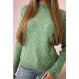 Kesi Dark mint sweater with decorative knit | shoptok.hr