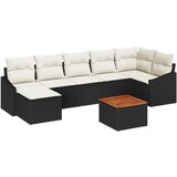 vidaXL 8-delni vrtni sedežni set z blazinami črn poli ratan akacija, (22092434) | Shoptok.si