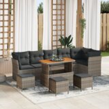 vidaXL 10-delni set vrtnih sof z blazinami Siva Poli ratan Akacija | Shoptok.si