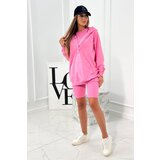 Kesi Set of 3-in-1 sweatshirt, top and short leggings in pink color Cene