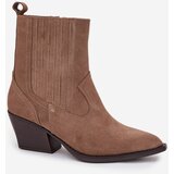 Boto Suede Cowboy Ankle Boots Women's Heeled Insulated Khaki Dylira | Shoptok.si