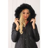 Dewberry Z6646 DEWBERRYN WOMEN'S COAT WITH FUR POMPOMS-BLACK | shoptok.hr
