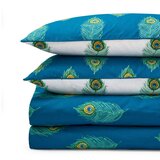 Their Nibs Bijela/plavozelena pamučna posteljina za bračni krevet/za produženi krevet 230x220 cm Peacock Feather – u