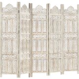 Sobna Ročno izrezljan paravan 5-delni bel 200x165 cm trden mangov les, (20984183) | Shoptok.si