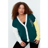 Trendyol Curve Green Color Block Embroidery Detailed Knitwear Cardigan Cene