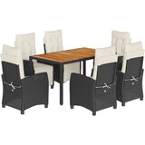  7-dijelni vrtni blagovaonski set s jastucima crni od poliratana Crna 150 cm table length | shoptok.hr