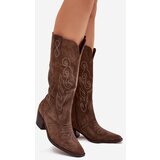 Zazoo Suede Cowboy Boots For Women With Heel Brown Karira | ePonuda.com