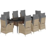  Vrtna garnitura - 9-dijelni vrtni blagovaonski set od poliratana s jastucima bež - 200 x 100 x 74 cm Sa naslonom za noge 8 | shoptok.hr