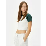 Koton College Crop T-Shirt Cotton Color Block Printed Short Sleeve