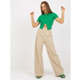 Fashion Hunters Beige wide trousers made of fabric with pockets Cene