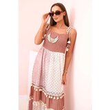 Kesi Włoski Women's boho dress with straps with embroidery and lace camel | shoptok.hr