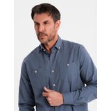 Ombre Men's linen shirt with classic collar and pockets REGULAR FIT - blue | Shoptok.si