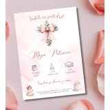  Vabilo za krst z roza križcem in cvetjem REK 02-07 | Shoptok.si
