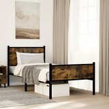 Maison Chic Kovinski Posteljni okvir - Enojna postelja - Postelja za odrasle brez vzmetnice dimljen hrast 90x190 cm, (21695589) | Shoptok.si