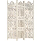 vidaXL Ročno izrezljan paravan 3-delni bel 120x165 cm trden mangov les | Shoptok.si