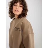 Fashion Hunters Dark beige short hooded sweatshirt with a round neckline Cene