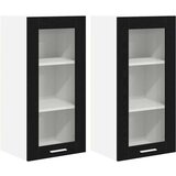 vidaXL Viseča omarica Riga 2 pcs Črna Orehovina 40 x 31 x 80 cm | Shoptok.si