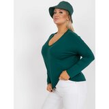 Fashion Hunters Dark green plain plus size basic blouse with V-neck Elisa Cene
