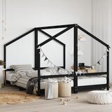 vidaXL Otroški posteljni okvir črn 2x(90x200) cm trdna borovina | Shoptok.si
