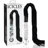 Icicles No. 38 - usnjeni bič, valovit steklen dildo (prosojno črn) | Shoptok.si