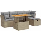 Maison Chic Seti vrtnega pohištva - Vrtna garnitura - Vrtni pohištvo set z blazinami 6-delna bež ratan/akacija, (21796211) | Shoptok.si