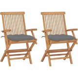 Maison Chic Vrtni stoli - Stol za vrt s sivimi blazinami 2 kosa trdna tikovina JS2010, (21876659) | Shoptok.si