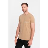 Ombre Men's cotton t-shirt with pocket print Streetstyle - sand | Shoptok.si