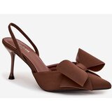Boto High heels with open heels and bow Brown Eklevia | shoptok.hr