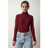  Women's Burgundy Turtleneck Ribbed Knitted Blouse | shoptok.hr