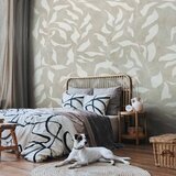  Foto tapeta - White leaves - abstract plant motif on beige background with frame 100x70 | shoptok.hr