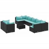 vidaXL Vrtna sedežna garnitura 10-delna z blazinami črn poli ratan, (5000270760) | Shoptok.si