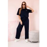 Kesi Włoski Buttery fabric set blouse with a flower + pants navy blue | shoptok.hr