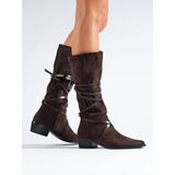 SHELOVET Suede boots for women brown cene