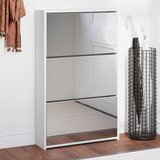 Ormarić za cipele s ogledalom, 3-slojni, visoki sjaj, bijeli, 63x17x102,5 cm | shoptok.hr