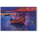  XXL slika - Modern impressionism - night landscape of a lake with a floating boat 130x87 | shoptok.hr
